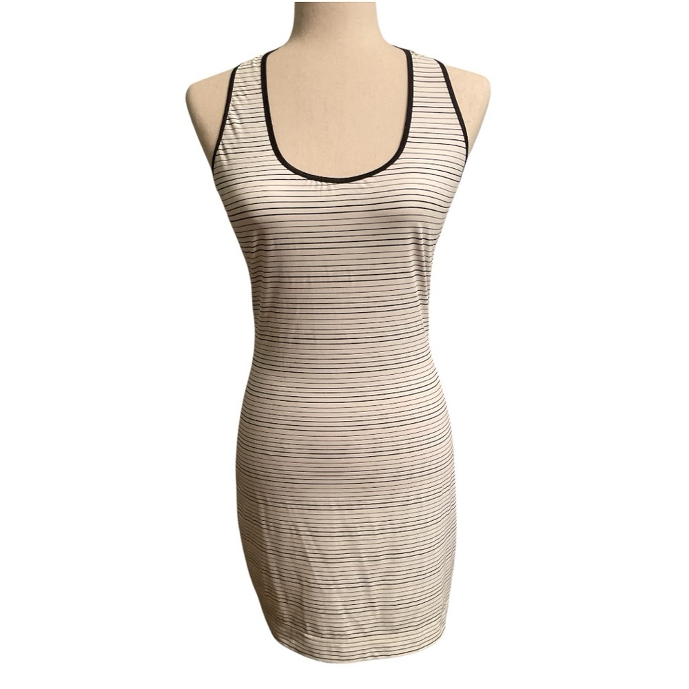 Daniel & Rebecca Black and White Striped Mini Dress, size M. Sleeveless, stretch